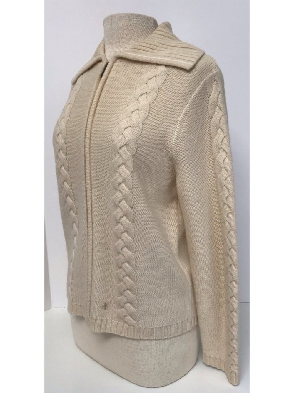 Pendleton 100% Lambswool Full Zip Cable Knit Ladies Sweater Cream Size Small - Picture 2 of 13